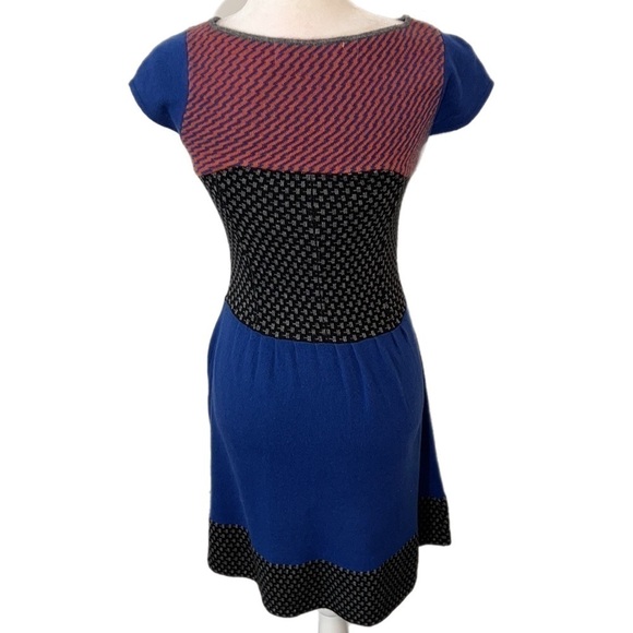 Anthropologie Sparrow Cashmere Blend Dress Blue/ Orange/ Gray Fit & Flare  XS - Picture 6 of 11